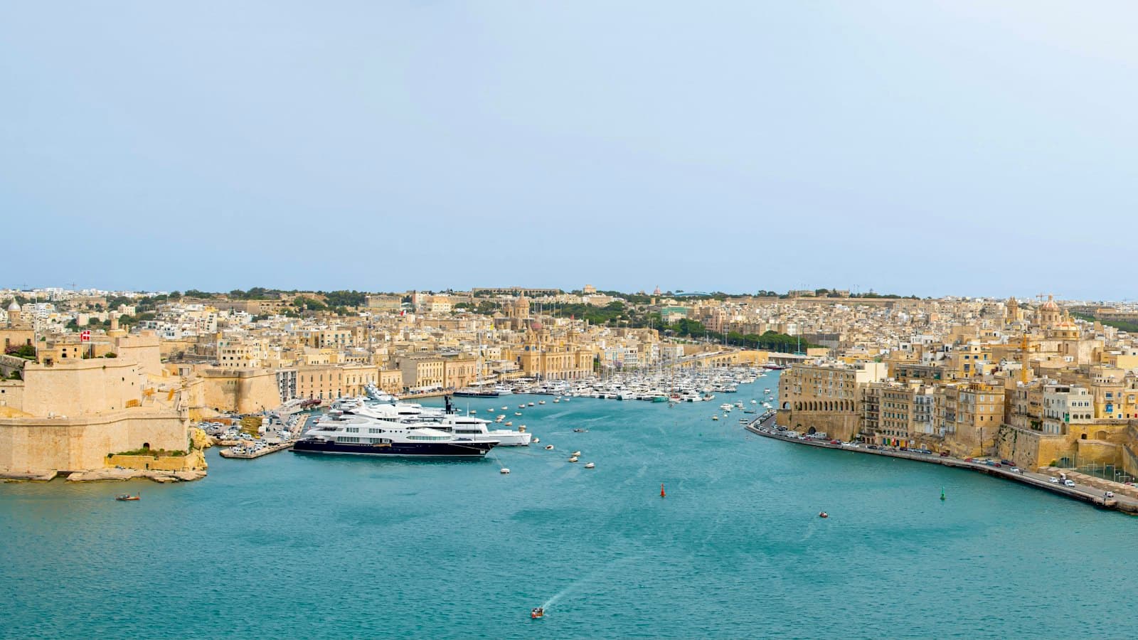 Valletta's Grand Harbour in Malta with turquoise water and historic fortifications