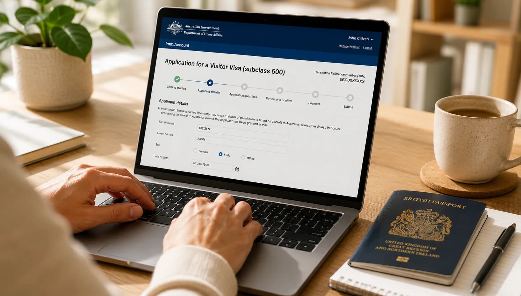 UK resident filing an Australia Subclass 600 visitor visa application through ImmiAccount