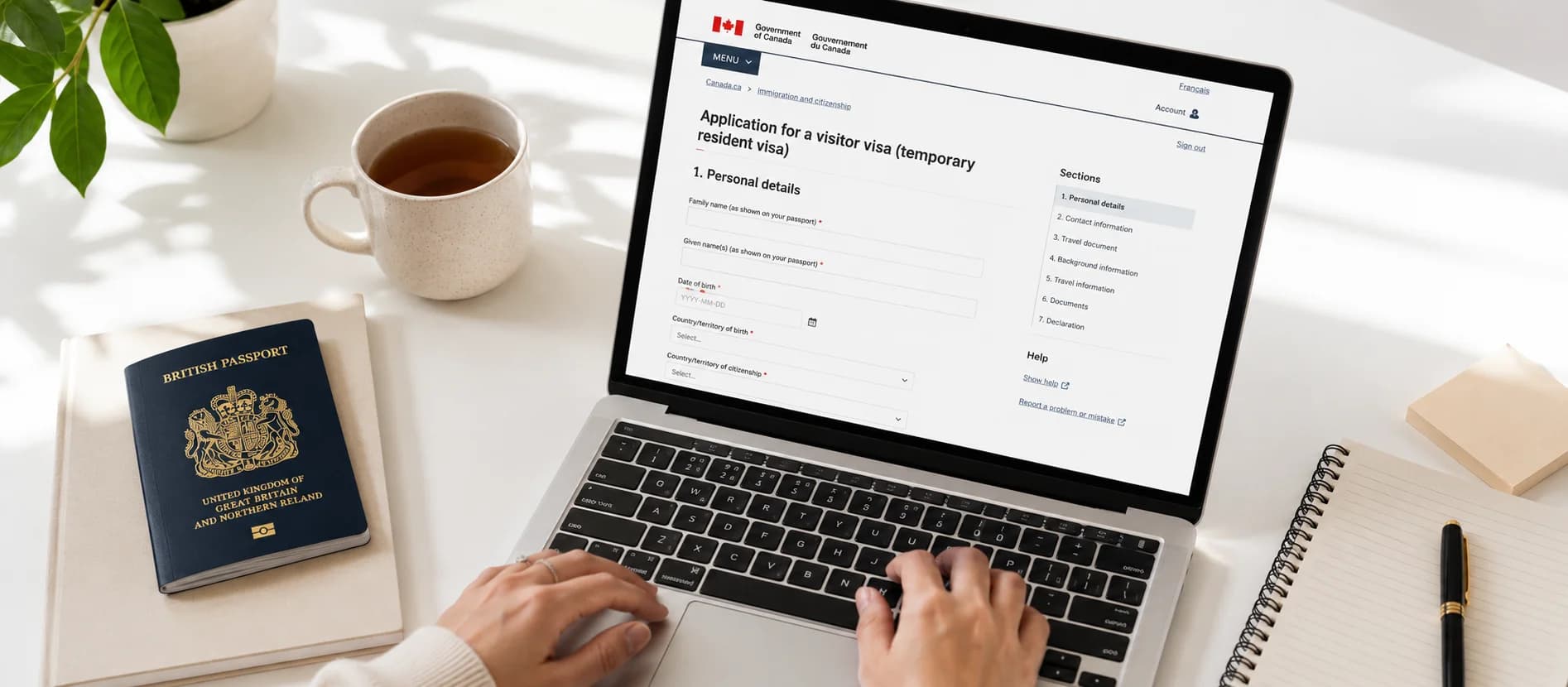 UK resident completing a Canada Temporary Resident Visa application on the IRCC online portal