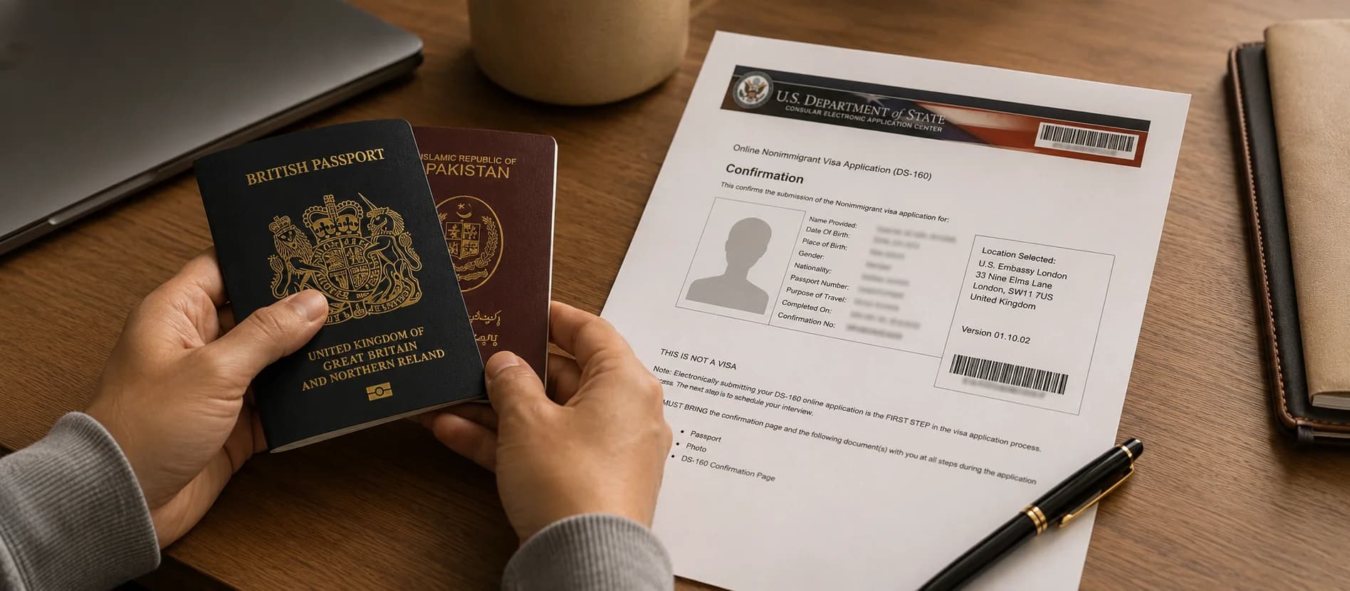 UK resident preparing DS-160 documents ahead of a US B1/B2 visa interview