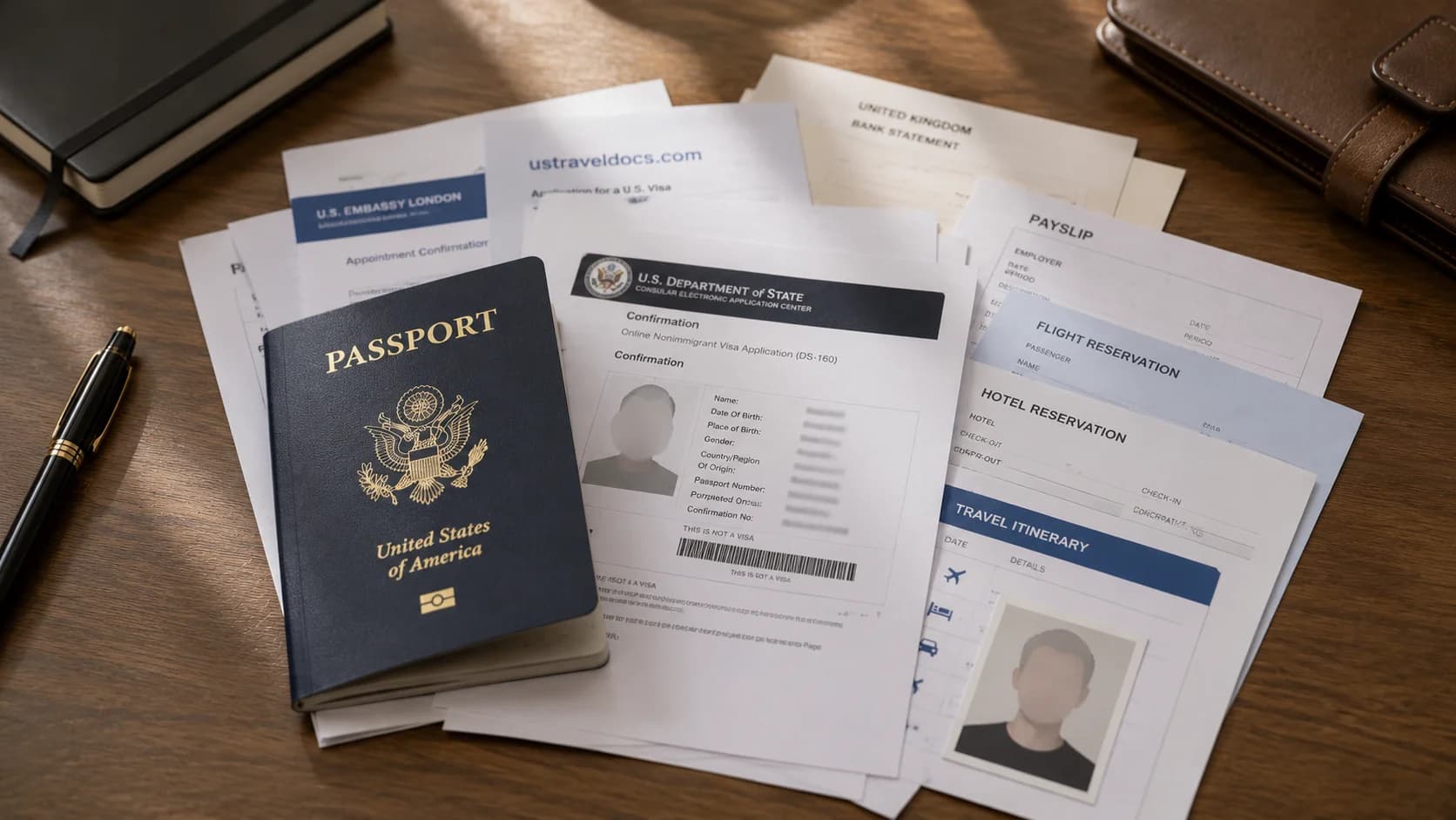 Documents required for a US visa interview at the London embassy including passport and DS-160 confirmation